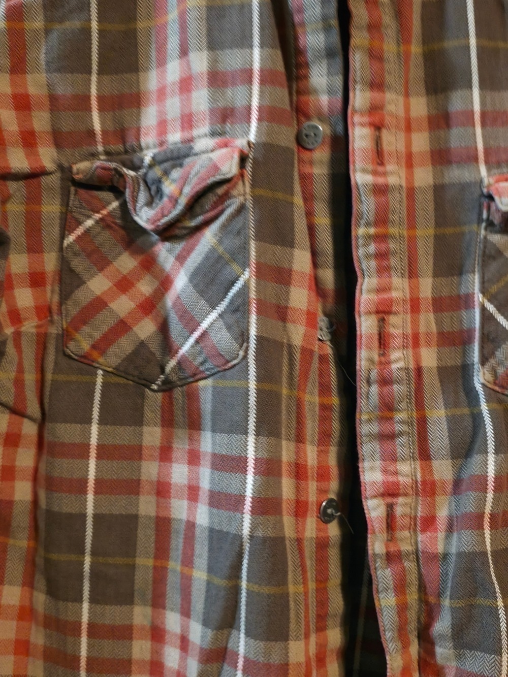 4/$67 Deal! TNA Plaid Button-Down Shirt in Olive Green and Orange - Picture 3 of 12